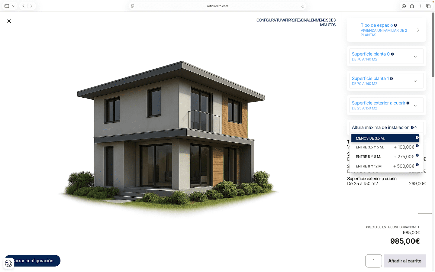 Configurador WiFi Direct - Altura de los techos