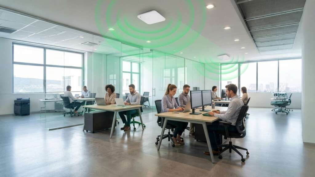 Oficina con instalación WiFi profesional y cobertura total sin zonas muertas